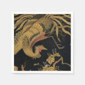 ゴールデンロスターバード日本のクラシックアンティーク スタンダードカクテルナプキン (正面)