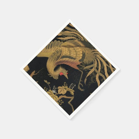 ゴールデンロスターバード日本のクラシックアンティーク スタンダードカクテルナプキン (角)