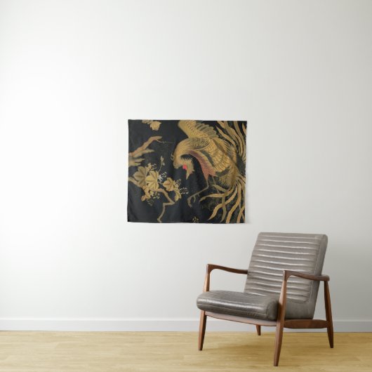ゴールデンロスターバード日本のクラシックアンティーク タペストリー (インサイチュ(横))