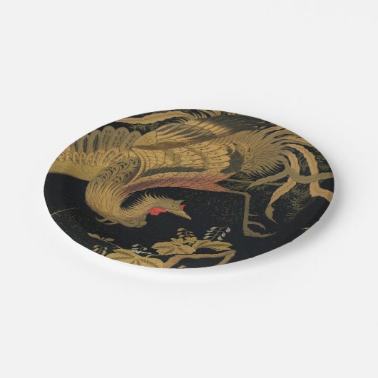 ゴールデンロスターバード日本のクラシックアンティーク ペーパープレート (アングル)