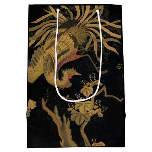 ゴールデンロスターバード日本のクラシックアンティーク ミディアムペーパーバッグ (裏面)