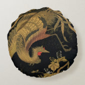 ゴールデンロスターバード日本のクラシックアンティーク ラウンドクッション (裏面)