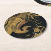 ゴールデンロスターバード日本のクラシックアンティーク ラウンドペーパーコースター (アングル)