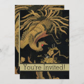 ゴールデンロスターバード日本のクラシックアンティーク 招待状 (正面/裏面)