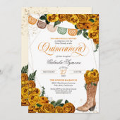 ゴールデンロッドイエローローズチャラ女性のカーボーイキンセアニラ 招待状 (正面/裏面)