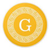 ゴールデンロッドウィットギリシャ鍵ランドフレームイニシャルモノグラム セラミックノブ (正面)