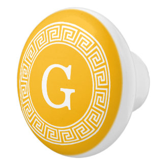 ゴールデンロッドウィットギリシャ鍵ランドフレームイニシャルモノグラム セラミックノブ