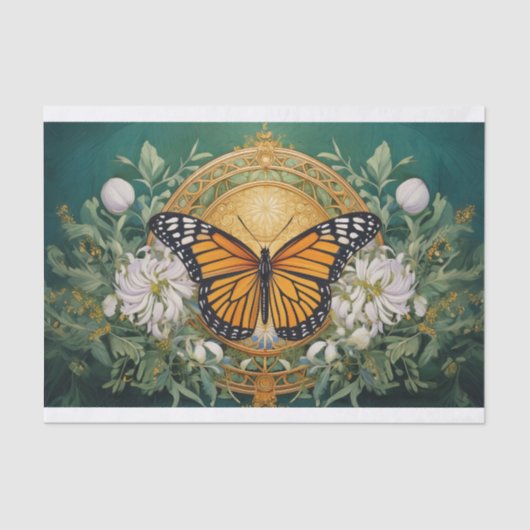 ゴールデンロッドダリア（昆虫）オオカバマダラ、モナークメダリオンリッチグリーン 薄葉紙 (正面)