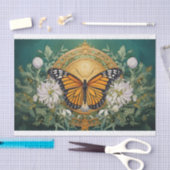 ゴールデンロッドダリア（昆虫）オオカバマダラ、モナークメダリオンリッチグリーン 薄葉紙 (クラフト)