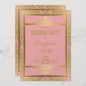 ゴールデンロマンス1920年代アールデコ誕生日招待状 招待状 (正面/裏面)