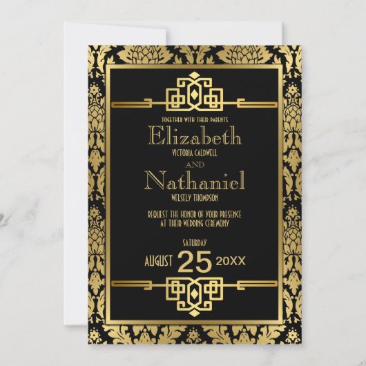 ゴールデンロマンス1920sアールデコ結婚式招待状 招待状 (正面)