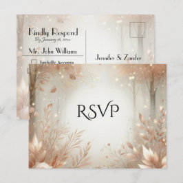 ゴールデンローズウッドの魔法の森の結婚式RSVP インビテーションポストカード