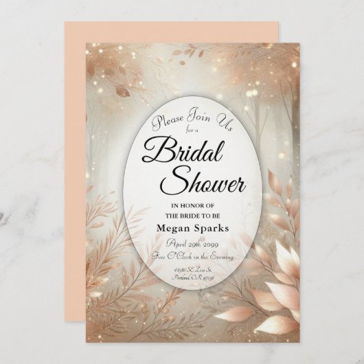 ゴールデンローズウッドエンチャントフォレストブライダルシャワー 招待状 (正面/裏面)