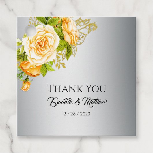 ゴールデンローズブーケシルバー結婚ズラベル フェイバータグ (正面)