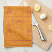 ゴールデンロータスグリッドパターン – ホワイトロータス キッチンタオル (四つ折り)