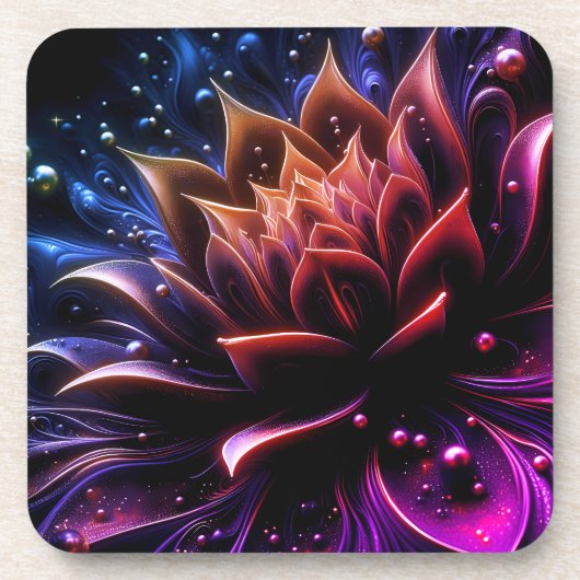 ゴールデンロータス輝き – 抽象芸術神秘的デザイン コースター (正面)