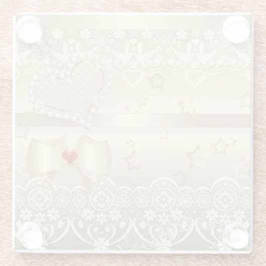 ゴールデンヴァレンティ結婚ンズデイイラストレーションハートl ガラスコースター (裏面)