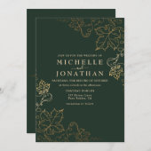 ゴールデンヴィネヤードグリーンフェイク金ゴールド結婚ズ 招待状 (正面/裏面)