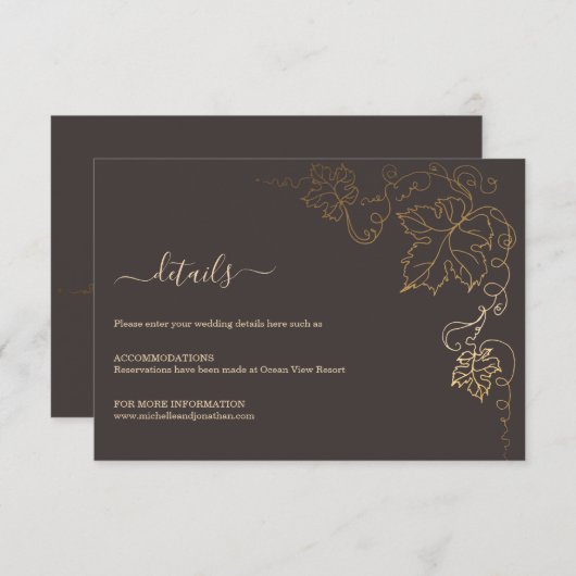 ゴールデンヴィネヤードグレー結婚ブラウンのエンクロージャカード エンクロージャーカード (正面/裏面)