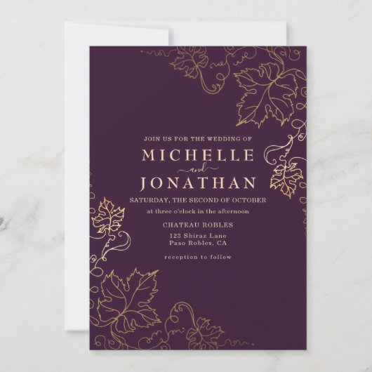 ゴールデンヴィネヤードバーグンディフェイク金ゴールド結婚ズ 招待状 (正面)