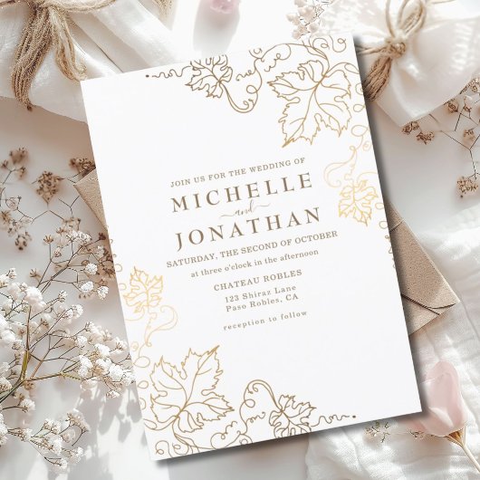 ゴールデンヴィネヤードホワフェイクイト結婚金ゴールド 招待状