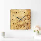 ゴールデンヴィンテージアンティークシート音楽スコアシート スクエア壁時計 (ホーム)