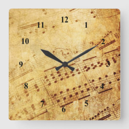 ゴールデンヴィンテージアンティークシート音楽スコアシート スクエア壁時計