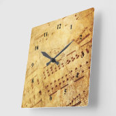 ゴールデンヴィンテージアンティークシート音楽スコアシート スクエア壁時計 (傾斜)