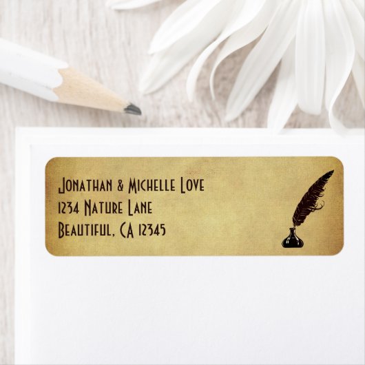 ゴールデンヴィンテージクイルペンとインク井戸のアドレス ラベル (インサイチュ)