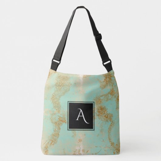 *~*ゴールデンヴィンテージターコイズ金ゴールドグリッターシャビー クロスボディバッグ (正面)