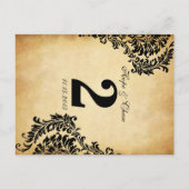 ゴールデンヴィンテージダマスク渦巻き旋回テーブル番号カード ポストカード (裏面)
