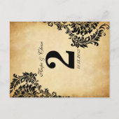 ゴールデンヴィンテージダマスク渦巻き旋回テーブル番号カード ポストカード (正面)