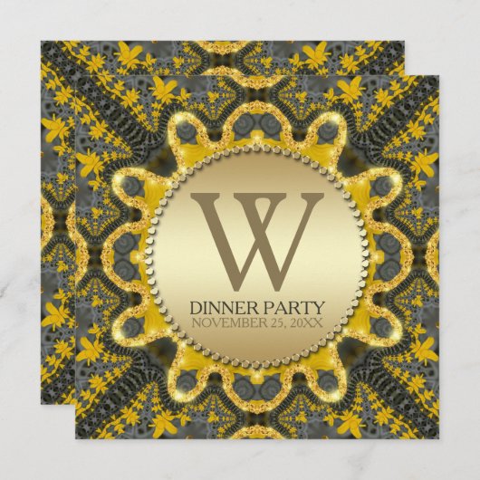 ゴールデンヴィンテージトバルろうけつ染めディナーパーティー 招待状 (正面/裏面)