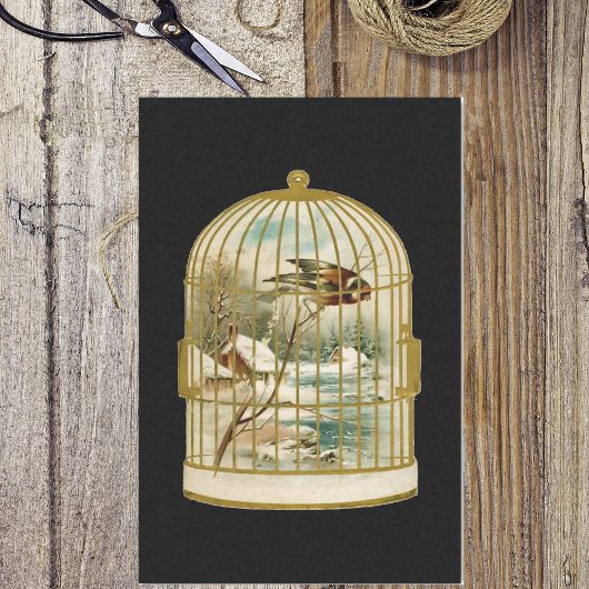 ゴールデンヴィンテージバードケージウィンターシーン 薄葉紙