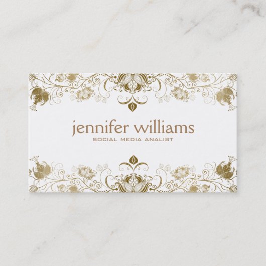 ゴールデンヴィンテージフローラレースオンホワイト 名刺 (正面)