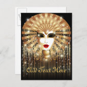 ゴールデンヴェネツィアカーニバルパーティーマスク インビテーションポストカード (正面/裏面)