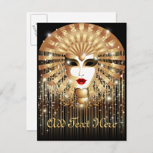ゴールデンヴェネツィアカーニバルパーティーマスク インビテーションポストカード (正面/裏面)