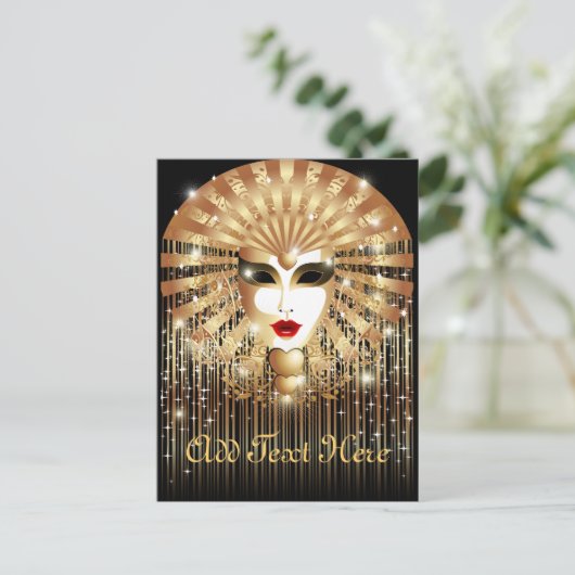 ゴールデンヴェネツィアカーニバルパーティーマスク インビテーションポストカード (スタンド正面)