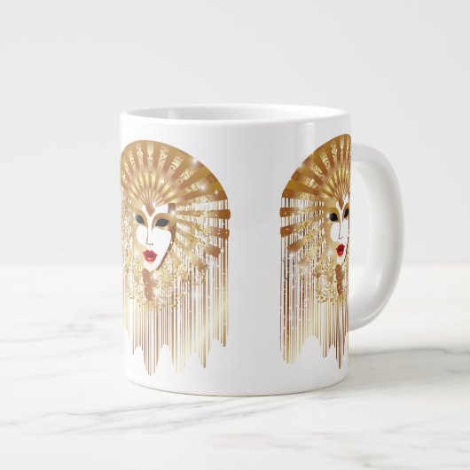 ゴールデンヴェネツィアカーニバルパーティーマスク ジャンボコーヒーマグカップ (正面右)