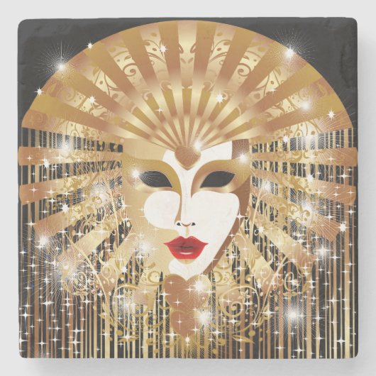 ゴールデンヴェネツィアカーニバルパーティーマスク ストーンコースター (正面)