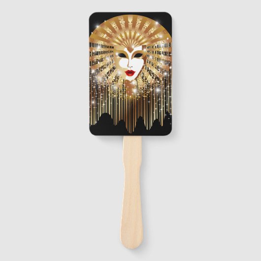 ゴールデンヴェネツィアカーニバルパーティーマスク ハンドファン (正面)