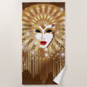 ゴールデンヴェネツィアカーニバルパーティーマスク ビーチタオル (正面)