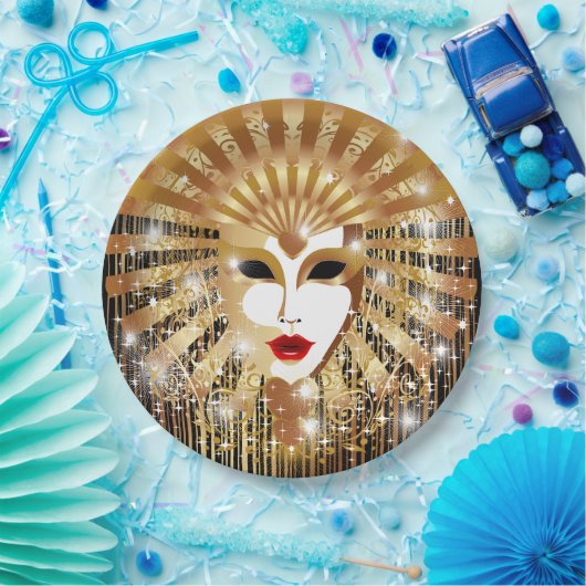 ゴールデンヴェネツィアカーニバルパーティーマスク ペーパープレート (パーティー)