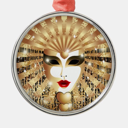 ゴールデンヴェネツィアカーニバルパーティーマスク メタルオーナメント (正面)