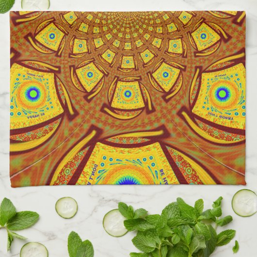 ゴールデン万華鏡のように千変万化するパターンアートプリント キッチンタオル (折り畳み)