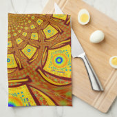 ゴールデン万華鏡のように千変万化するパターンアートプリント キッチンタオル (四つ折り)