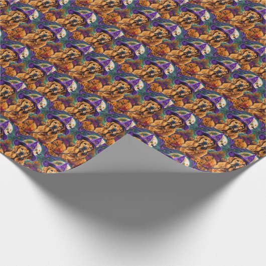 ゴールデン不気味レトリエバーハロウィーンウィッチパンプキン ラッピングペーパー (角)