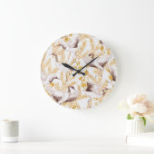 ゴールデン中国のスタイル、水色桜パターン。 ラージ壁時計 (ホーム)