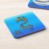 ゴールデン中国のドラゴンオンブルー飲み物用コースター コースター (左側)