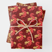 ゴールデン中国のドラゴンズ新年の高級オリエンタル ラッピングペーパーシート (インサイチュ)